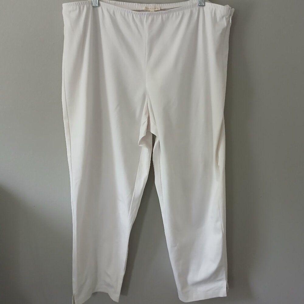 Eileen Fisher Women's Size XL Stretch Crepe‎ Ankle Pant Wide Leg White Cotton
